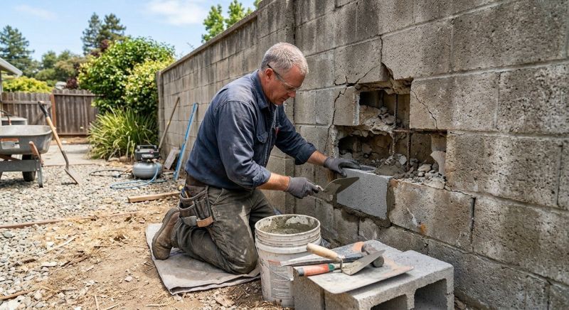 Cinder Block Wall Repair in Waterford, MI