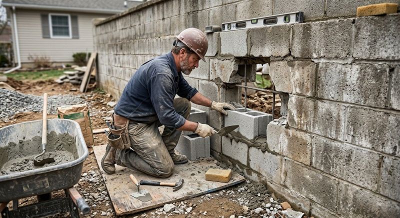 Cinder Block Wall Repair in Waterford, MI